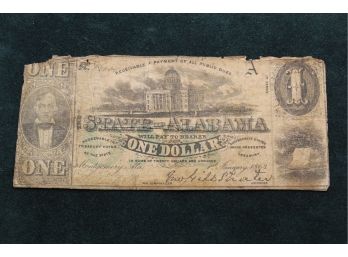 1863 Confederate State Of Alabama One Dollar Note