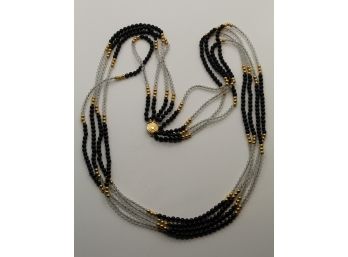 14k Multi Strand Onyx Gold Crystal Necklace Sc