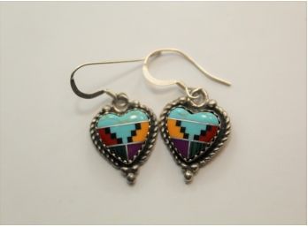 Sterling Silver Inlaid Turquoise Heart Earrings Sc