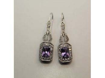 Sterling Silver Cz  Purple Stone Earrings Sc