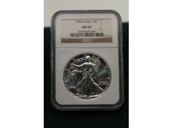 1989 Graded NGC MS 69 Silver Eagle .999 One Ounce Dh