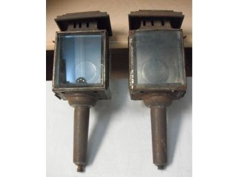 Pair Antique Brass Carriage Lamps