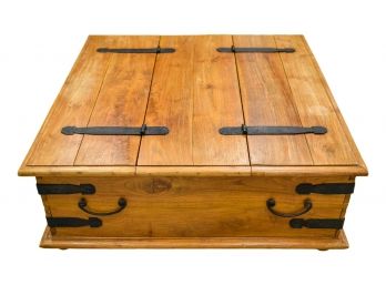 Crate And Barrel Wood And Wrought Iron Rustic Coffee Table With Storage