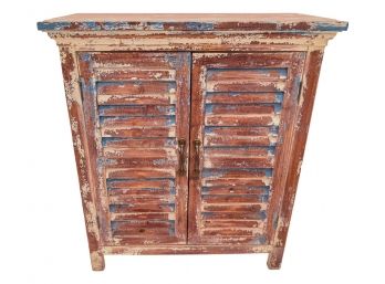 Rustic Wood Painted Shingle Two Door Cupboard Cabinet