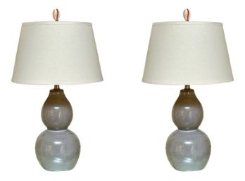 Pair Of Bulbous Form Lamps With Shell Finials