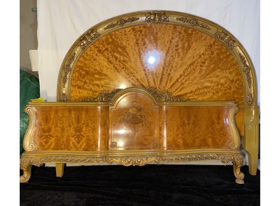 Beautiful Carved Wood Headboard, Footboard, And Side Rails Plus A Metal Box Spring