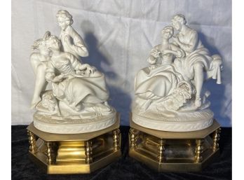 Pair Of Beautifully Detailed Couples On Raised Brass Bases