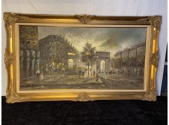 Oil On Canvas Impressionist Street Scene By Barnett