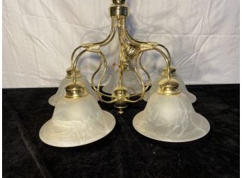 Murray Feiss Brass And Opaque Glass Five Bulb Chandelier