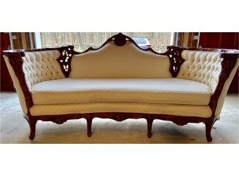 Beautiful Ornately Carved Wood Frame Tufted Sofa ...WOW!
