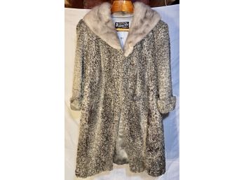 Central Park Furrier Silver Long Hair Persian Lamb Coat With Mink Collar