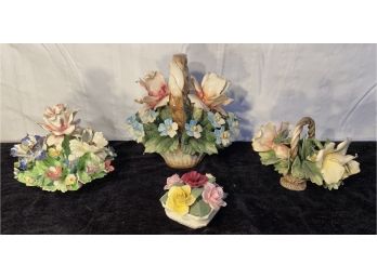 Four Capodimonte Ceramic Floral Baskets And Boxes