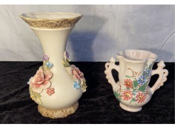 Capo De Monte And Lariz Floral Ceramic Vases