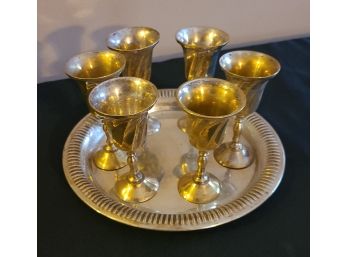 Vintage Set Of 6 Cordials On A Tray ?Metal?