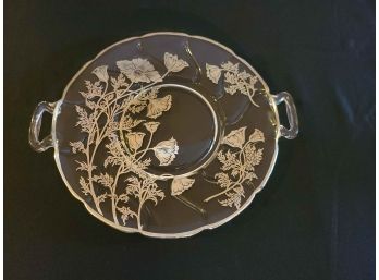 Vintage Glass Plate W Silver Design
