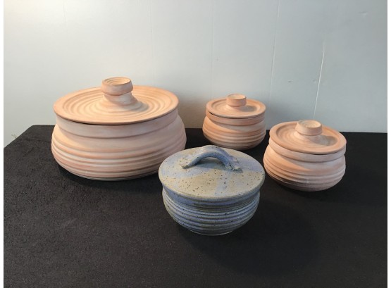 Covered Pottery Lot Of 4