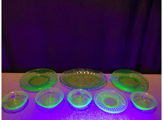 Uranium Glass Plates And Bowls