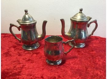 Silver Plate Tea Pots And Creamer