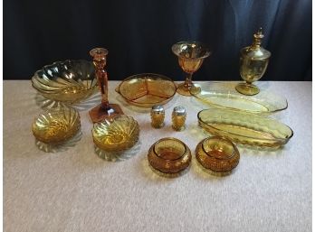 Large Lot Of Vintage Amber Glass