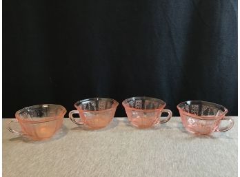 Lot Of 4 Pink Depression Glass Tea Cups