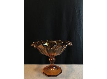 Large Amber Glass Stemmed Bowl