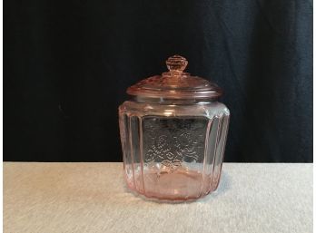 Pink Depression Glass Covered Canister