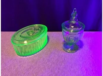Uranium Glass Covered Candy Dishes