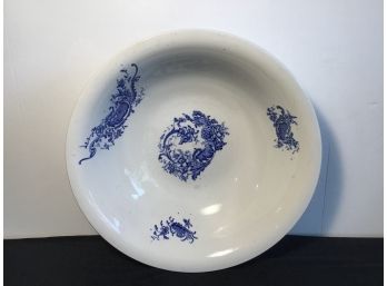 Large Antique Blue Floral Bowl