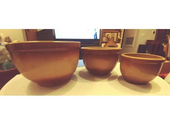 3 Collectible Watt Ware Even-N-Bake Oven Ware Nesting Bowls - Thick & Strong Pottery - OK To Bake In