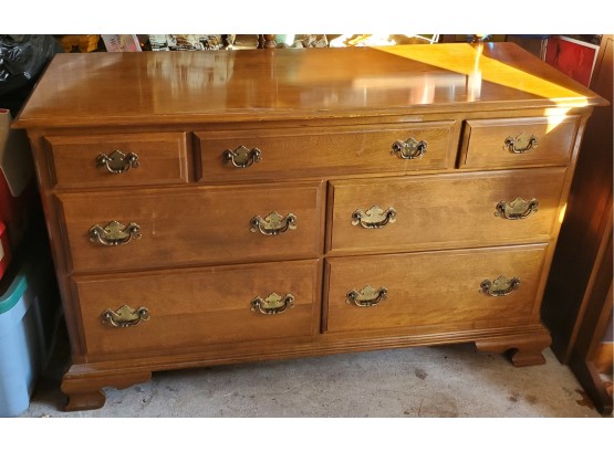 Vintage Ethan Allen Furniture - Maple & Birch Wood Dresser With Large Mirror & 7 Drawers!