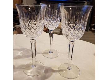 Three (3) Waterford 8 1/2' Tall Wine Glasses -Ireland - Gothic Etched ' Waterford' On Base