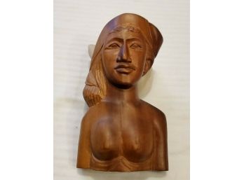 Vintage Carved Wood Female Bust From Pacific Bali, Indonesia