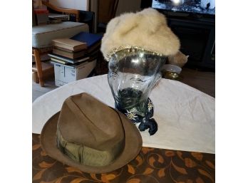 Antique Hats - Men's Beaver Twenty From Nisenson, Newark & Lady's Martha Todd, Newark Mink Hat