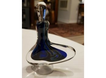 Vintage Hand-Blown Crystal - Colorful Art Glass Perfume Bottle With Dipper.
