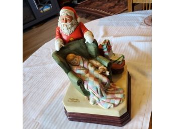 Vintage Norman Rockwell Santa Claus Christmas Music Ceramic On Wood Base-plays 'santa Claus Is Coming To Town'