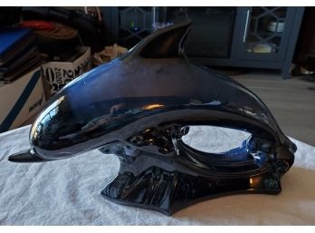 1960s Television Top Style Large Blue Dolphin High-glazed Ceramic Artwork 16' Nose Tip To Tailfin!