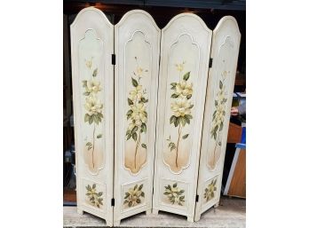 Vintage, Lovely Hand Painted Floral Pattern 4-section Dressing Screen / Room Divider