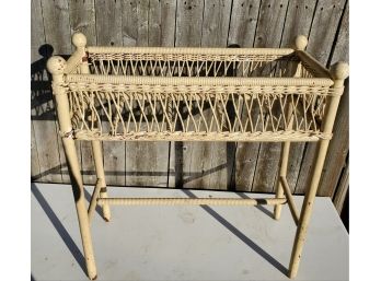 Vintage Wicker Plant Stand With Off White Paint Color And Ball Finials