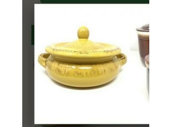 NEW! Large-size Covered Casserole Pot By 'De Silva Terre D' Umbria' Italy Yellow -earth Tones, Loop Handles
