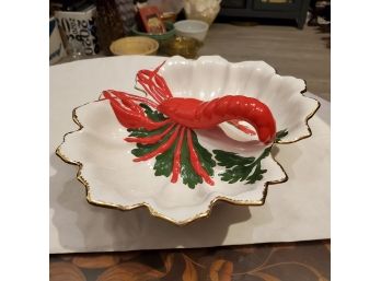 Vintage Lobster Serving Bowl - Hand Crafted By 'louise '68' -with A Lobster Tail Handle And Gold Gilt Trim