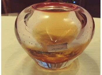 Waterford Evolution Crystal Pink & Amber Glass Bubble Vase - Candle Holder