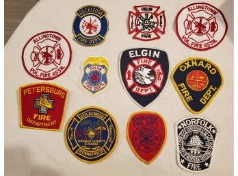 Vintage Lot Of 11 Fire Department Uniform Patches - Embroidered. Such As: Norfolk, Elgin, Tulsa, Petersburg...