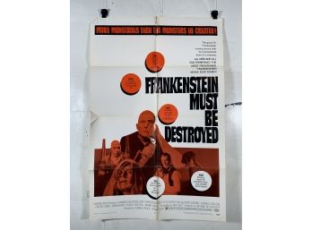 Vintage Folded One Sheet Movie Poster Frankenstein Must Be Destroyed 1969