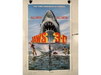 Vintage Folded One Sheet Movie Poster Jaws 3D 1983