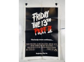 Vintage Folded One Sheet Advance Teaser Movie Poster Friday The 13th Part II