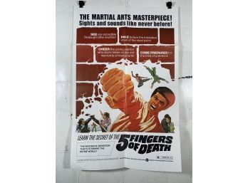 Vintage Folded One Sheet Movie Poster 5 Fingers Of Death 1973