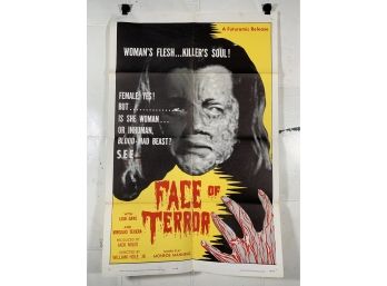 Vintage Folded One Sheet Movie Poster Face Of Terror 1962