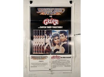 Vintage Folded One Sheet Movie Poster Saturday Night Fever / Grease 1968
