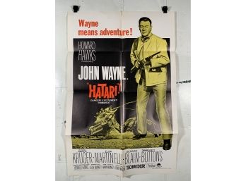 Vintage Folded One Sheet Movie Poster John Wayne In Hatari