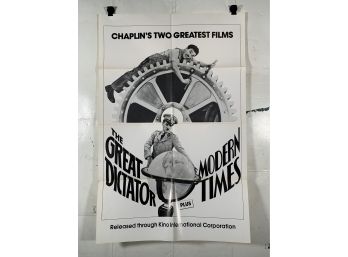 Vintage Folded One Sheet Movie Poster The Great Dictator / Modern Times